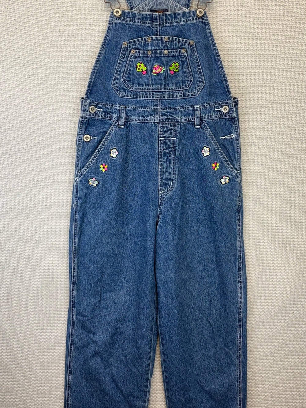 Vintage Route 66 Kid Girls Overalls Large Embroidered 90’s Y2K Retro Flowers